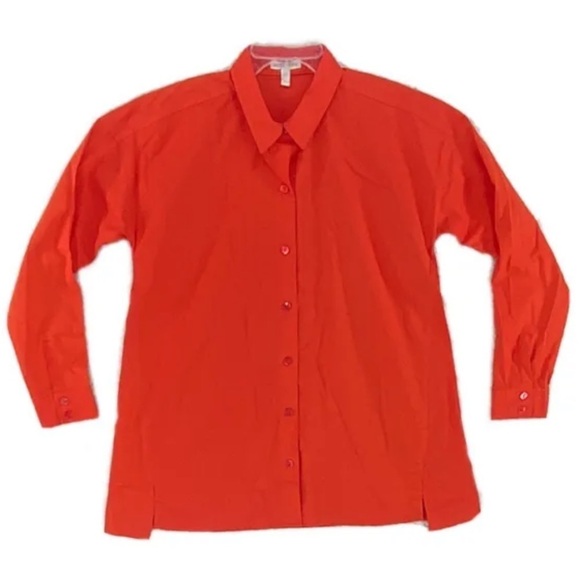 Eileen Fisher Top XS Orange Coral Long Sleeve Button Shirt Organic Cotton Blend - Picture 1 of 15